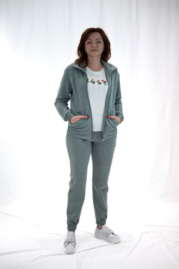Giacca tuta donna in felpa colore verde salvia