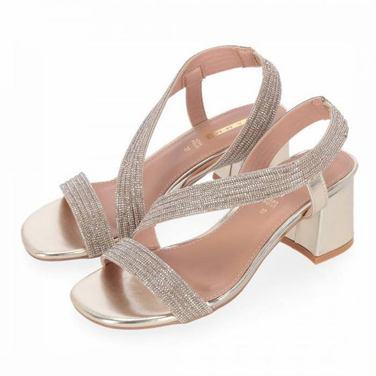 Sandali tacco blocco fasce strass