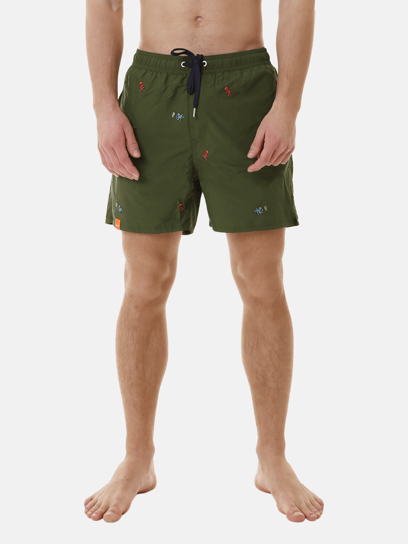 Carica immagine in Galleria Viewer, Boxer mare verde scuro check con ricami
