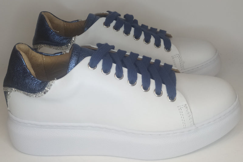 Carica immagine in Galleria Viewer, Sneakers Crown in pelle Bianco/ Blu 2648VERS
