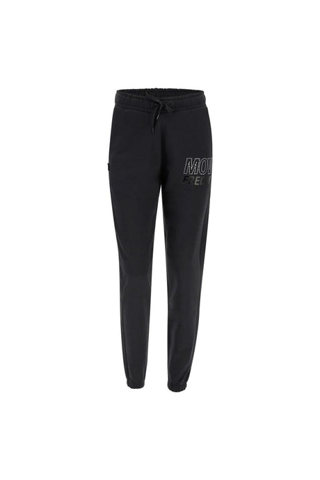 Pantaloni FREDDY sportivi slim con grafica in strass e nero lucido