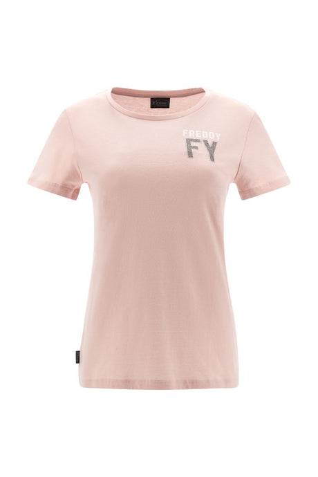 T-shirt con grafica in strass cristallo e glitter rosa o bianco FRWCXT1