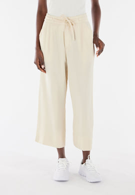 Pantaloni cropped gamba ampia in lino viscosa