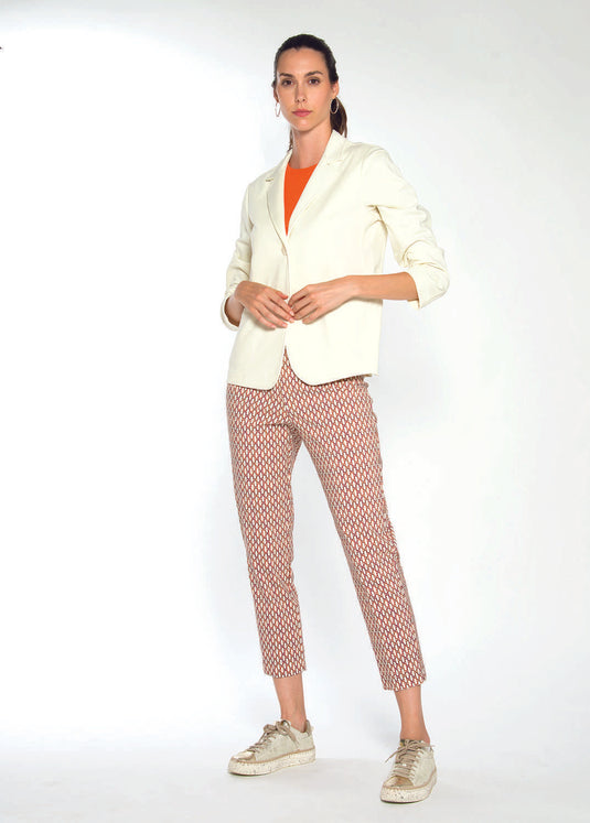 Pantalone donna fantasia arancio/panna