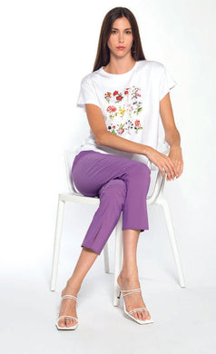 T-SHIRT DONNA BIANCA VISCOSA CON STAMPA FIORI E GLITTER